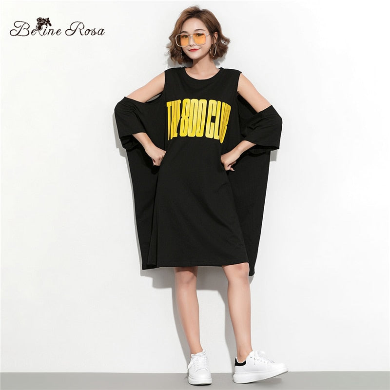 BelineRosa 2019 Women's T-shirt Dresses Casual Plus Size Women Clothing Street Wear Off SHoulder Tunic Dresses  HS000613